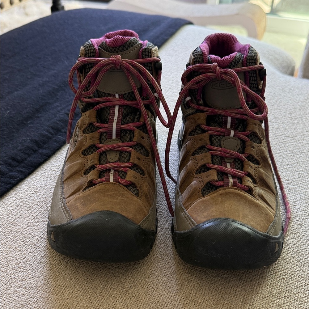 Keen Brown and Burgundy High-Top Hiking Shoes